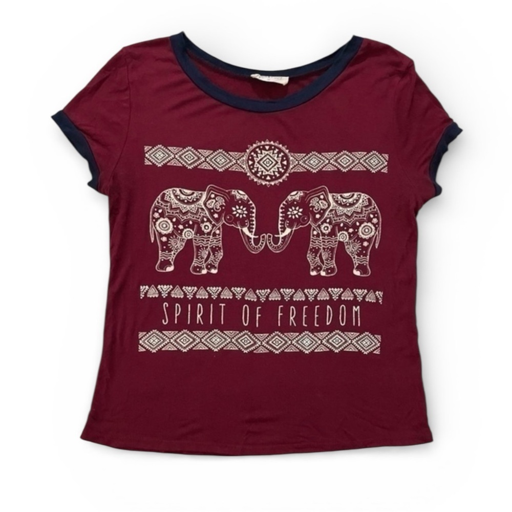 FRENCH PASTRY Women’s Burgundy Spirit of Freedom Elephant Top Size Medium